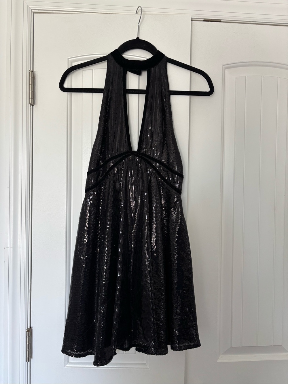 Free People Black Sequin Halter Mini Dress